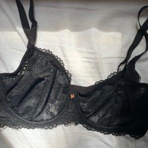 Floral Lace Unlined Bra with X Charm